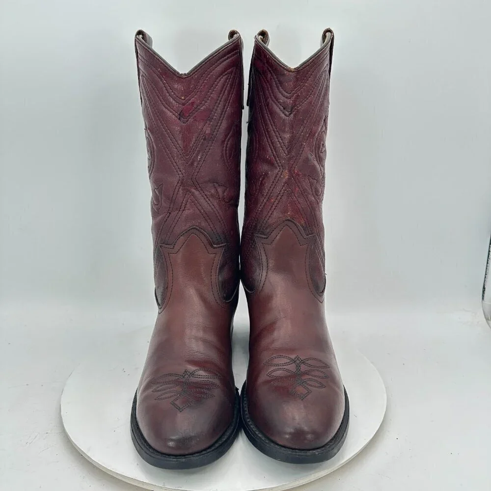 Miragum Men Size 10D Brown Burgundy Leather Slip Resistant Pull On Western Boot